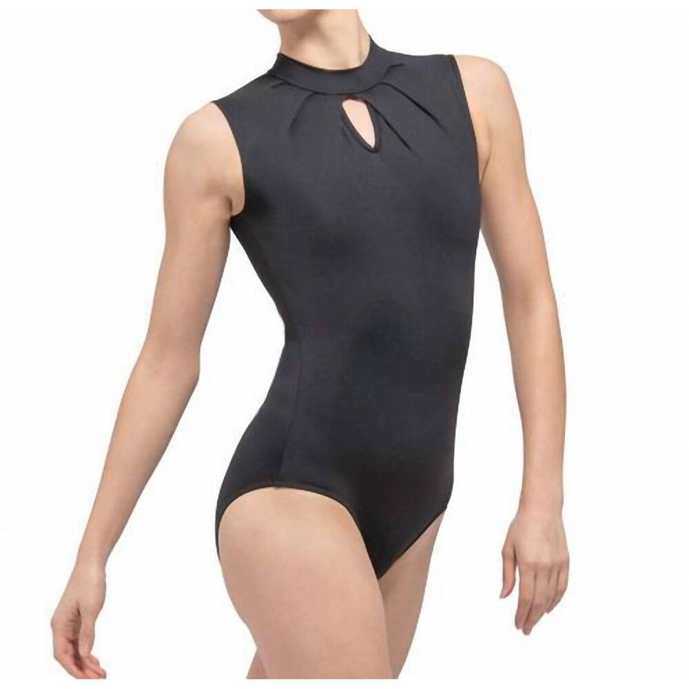 NEW BALLET ROSA celestine pleated neck keyhole back leotard in black